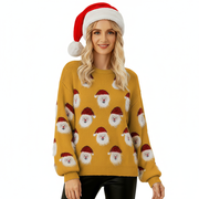 Maelle Sweter Dzianinowy Damski – Elegancki Sweter o Luźnym Kroju z Świątecznym Wzorem i Okrągłym Kołnierzem