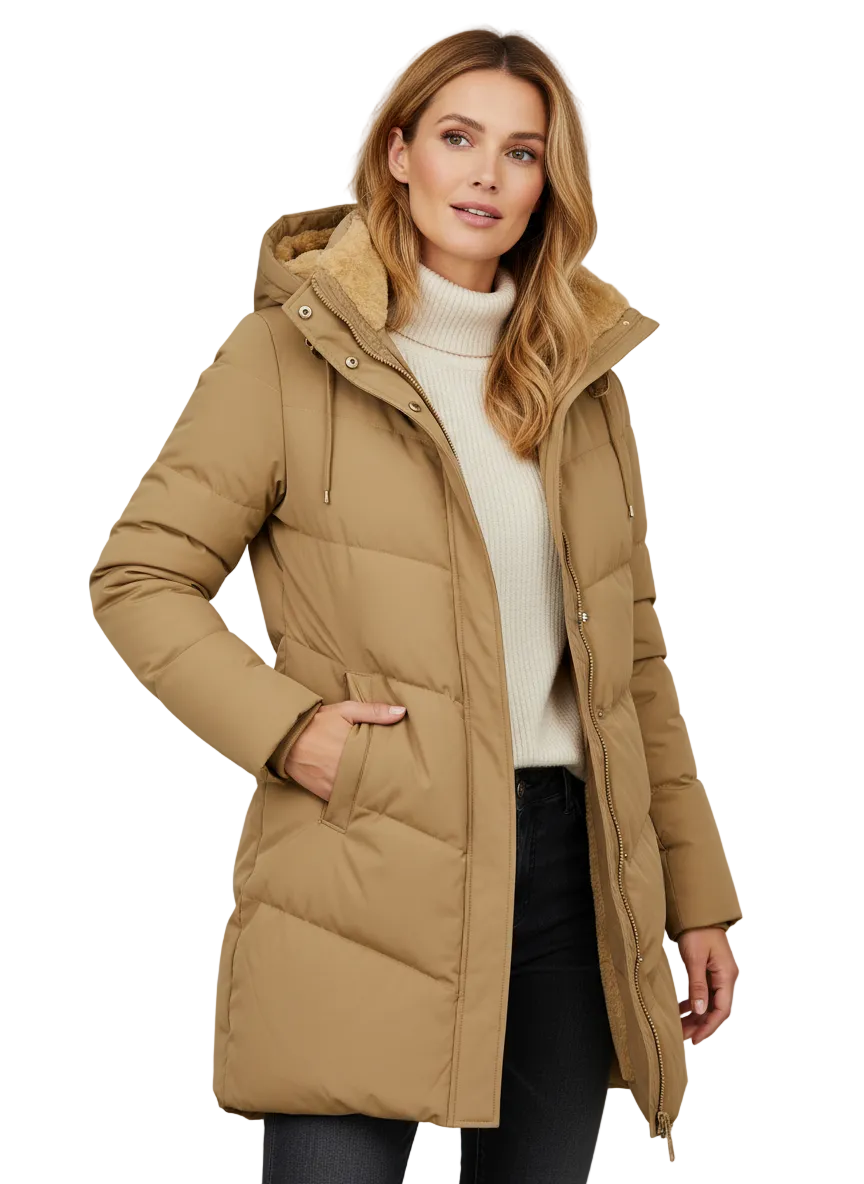 Alexandra Long Hooded Coat for Women – Elegant Winter Jacket with Comfortable Fit