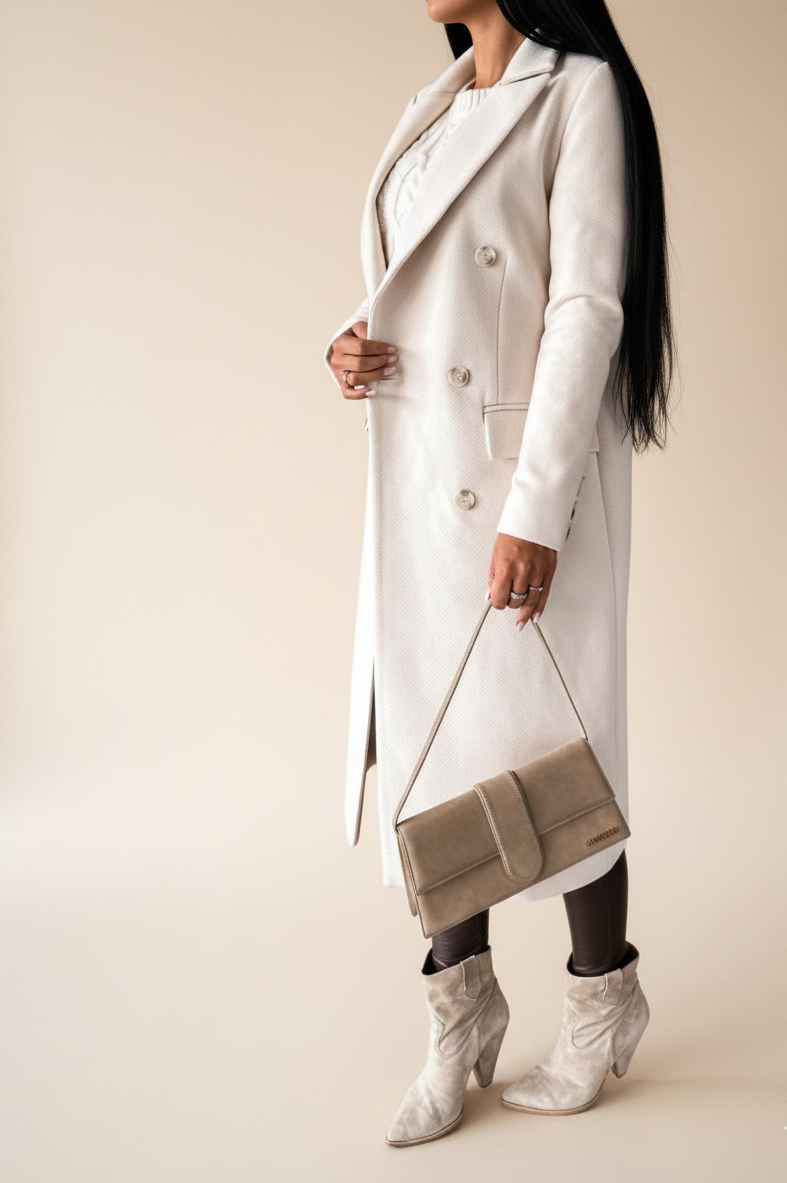 Ludy Abrigo Largo de Lana para Mujer – Abrigo Elegante de Doble Botonadura Corte Recto