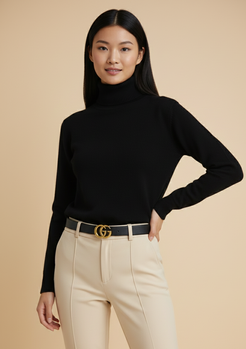 Claudine Pull Col Roulé Femme – Pull Tricoté Luxe à Col Haut avec Maille Douce et Coupe Intemporelle