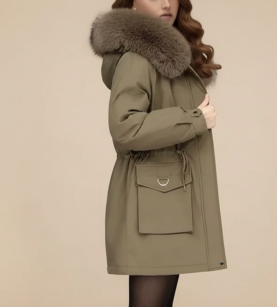 Belise Abrigo de Invierno para Mujer – Chaqueta Acolchada Elegante con Cuello Desmontable y Cintura Ajustable