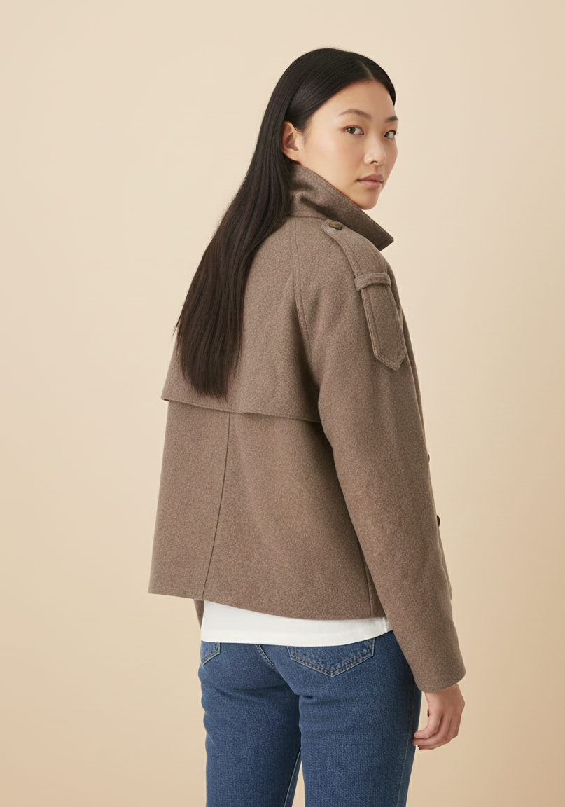 Claud Women's Short Winter Jacket – Elegant Coat with High Collar and Double Breasted Closure