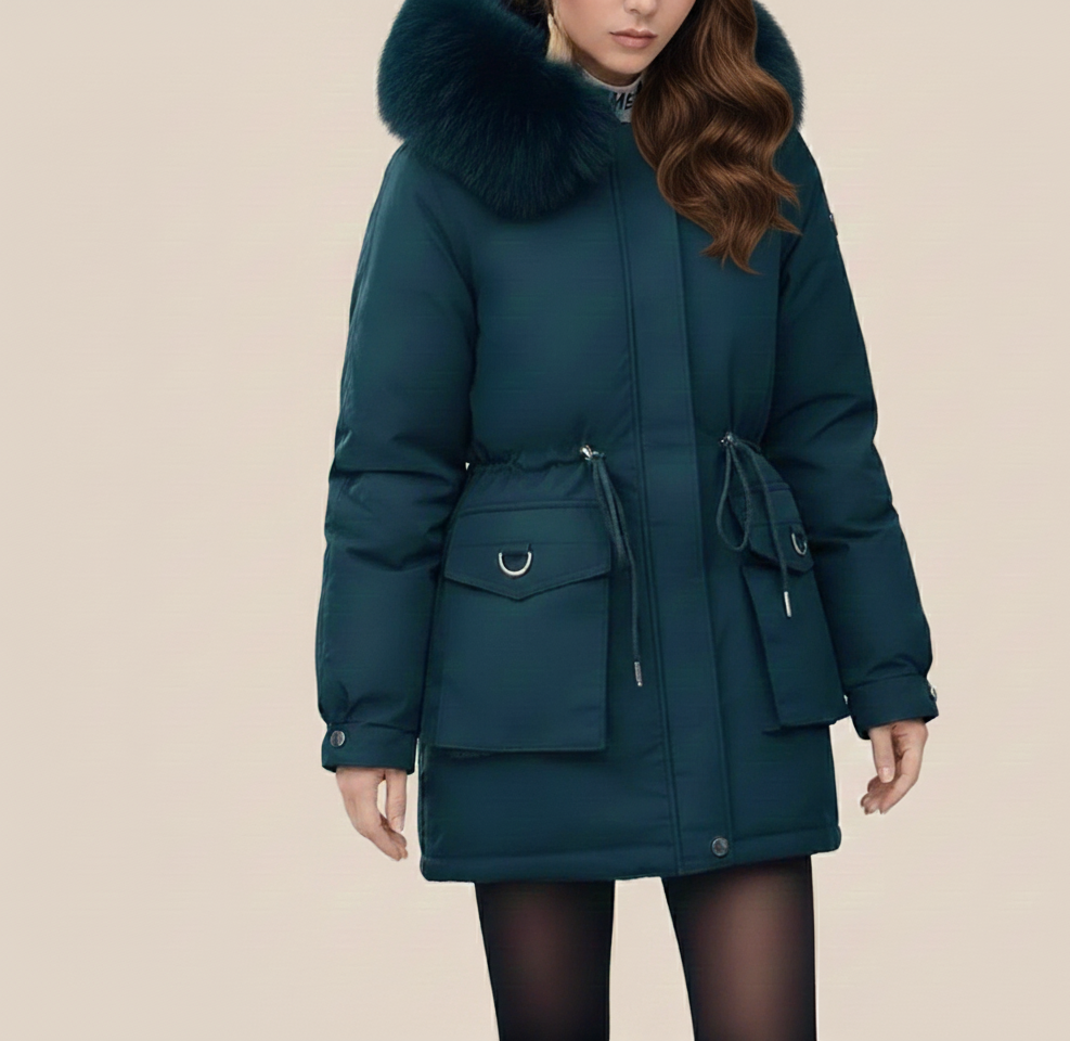 Belise Abrigo de Invierno para Mujer – Chaqueta Acolchada Elegante con Cuello Desmontable y Cintura Ajustable