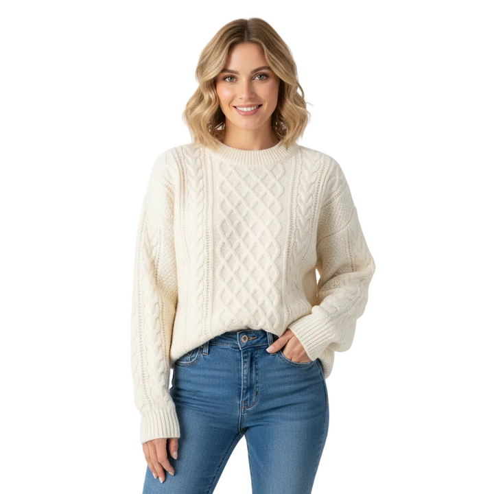 Avey Pull Unisex – Miękki Sweter z Warkoczowym Wzorem, Okrągłym Kołnierzem i Komfortowym Krojem