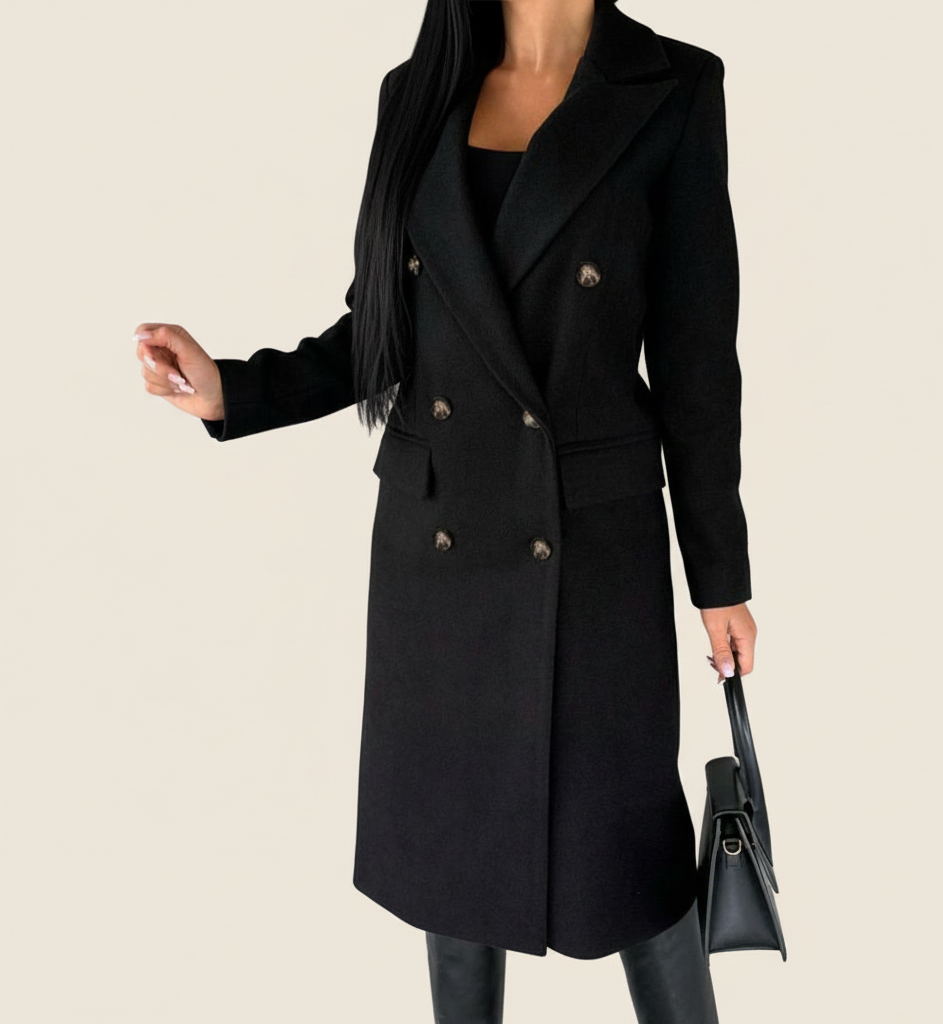 Ludy Abrigo Largo de Lana para Mujer – Abrigo Elegante de Doble Botonadura Corte Recto