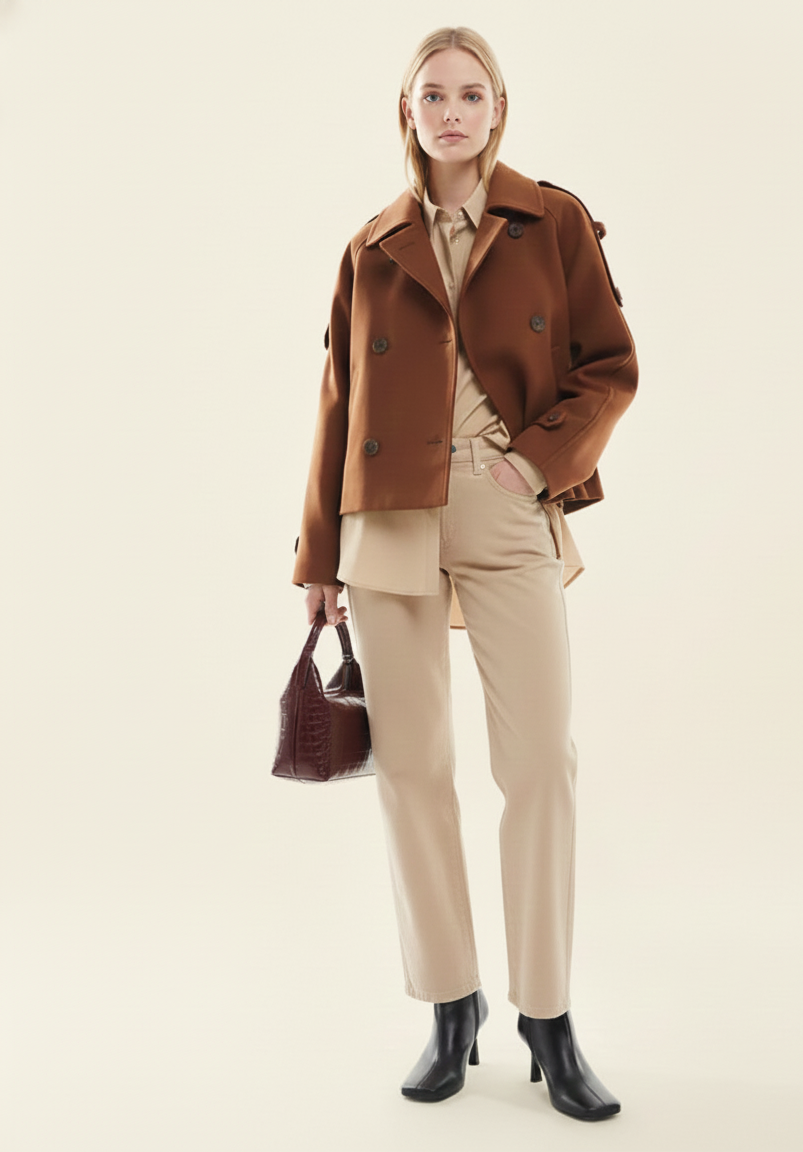 Claud Women's Short Winter Jacket – Elegant Coat with High Collar and Double Breasted Closure