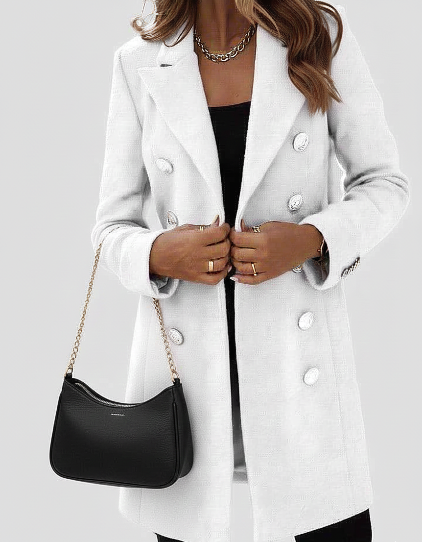 TailleurChic Abrigo para Mujer – Abrigo Ajustado de Doble Botonadura con Solapas Elegantes