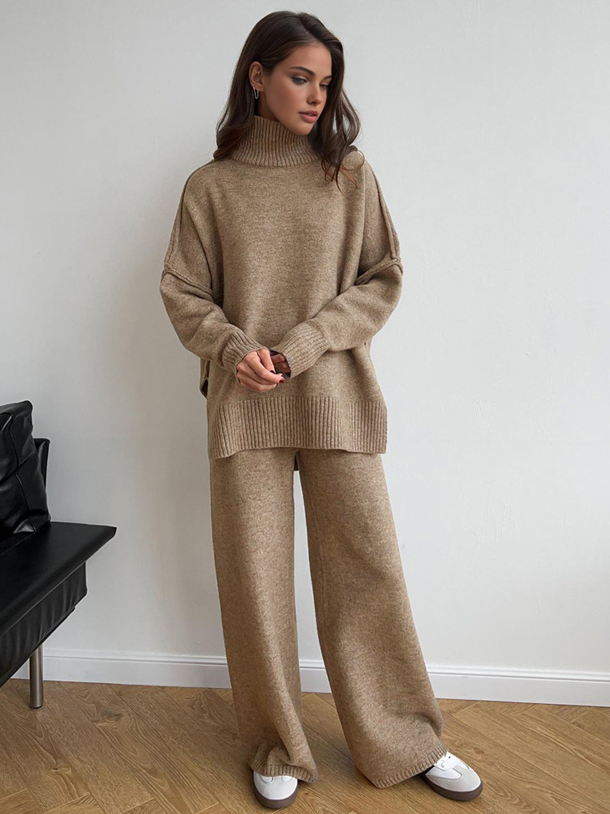 Amy Knit Loungewear Set for Women – Soft Outfit with Turtleneck & Loose Pants