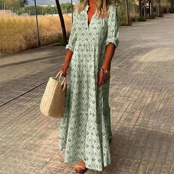 Abito da donna Kendra Maxi - Abito boho azzurro con stampa e taglio confortevole