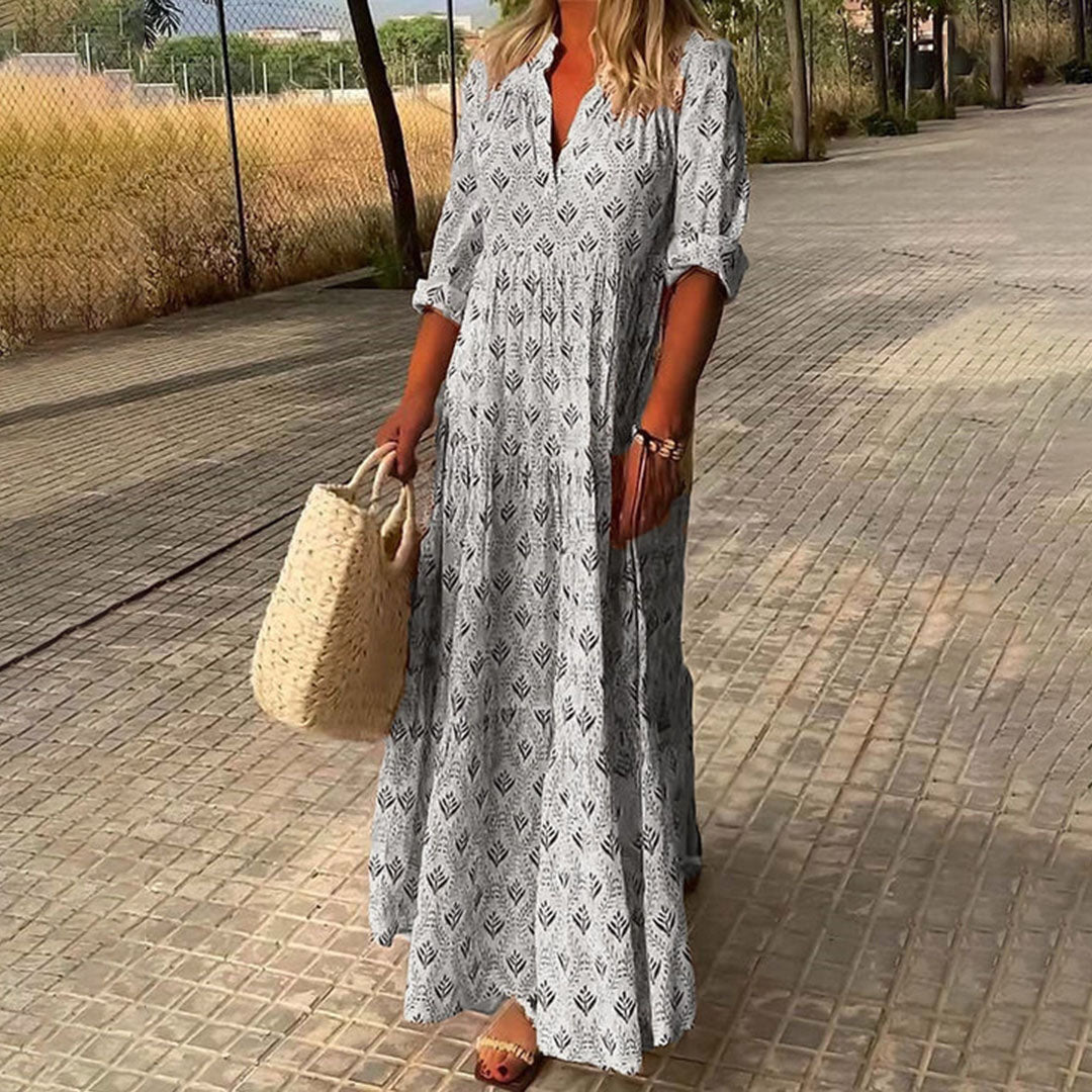 Vestido para mujeres Kendra Maxi - Vestido boho azul claro con estampado y corte cómodo
