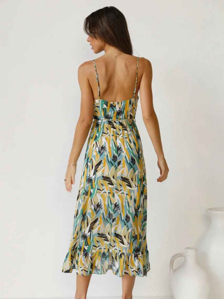 Chloe Robe Longue Femme – Robe d’Été Légère avec Imprimé Tropical et Bretelles Spaghetti Flatteuses