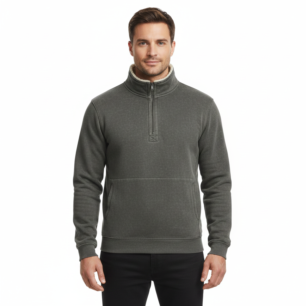 Marky Pull Zippé Homme – Sweat Demi-Zip Doublé Fleece avec Col Montant & Coupe Décontractée