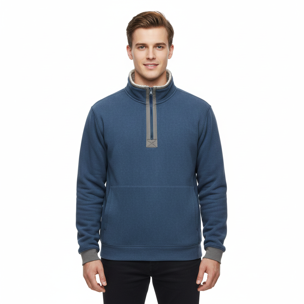 Marky Pull Zippé Homme – Sweat Demi-Zip Doublé Fleece avec Col Montant & Coupe Décontractée