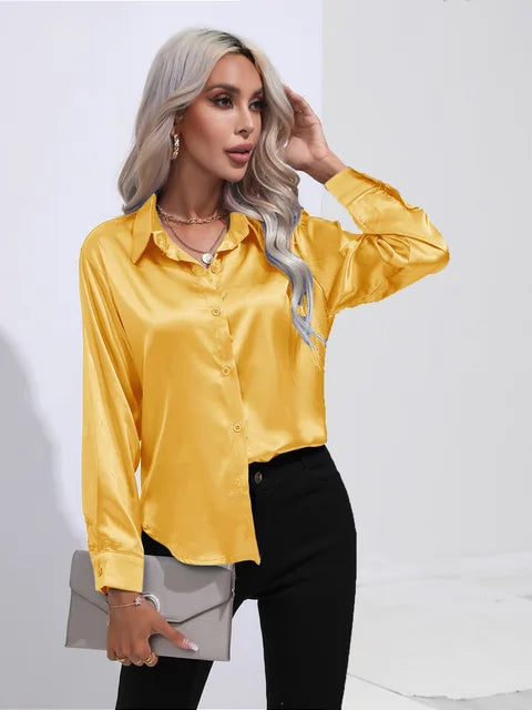 Valérie Blouse Satin Femme – Chemisier Élégant à Manches Longues, Coupe Ample et Brillante