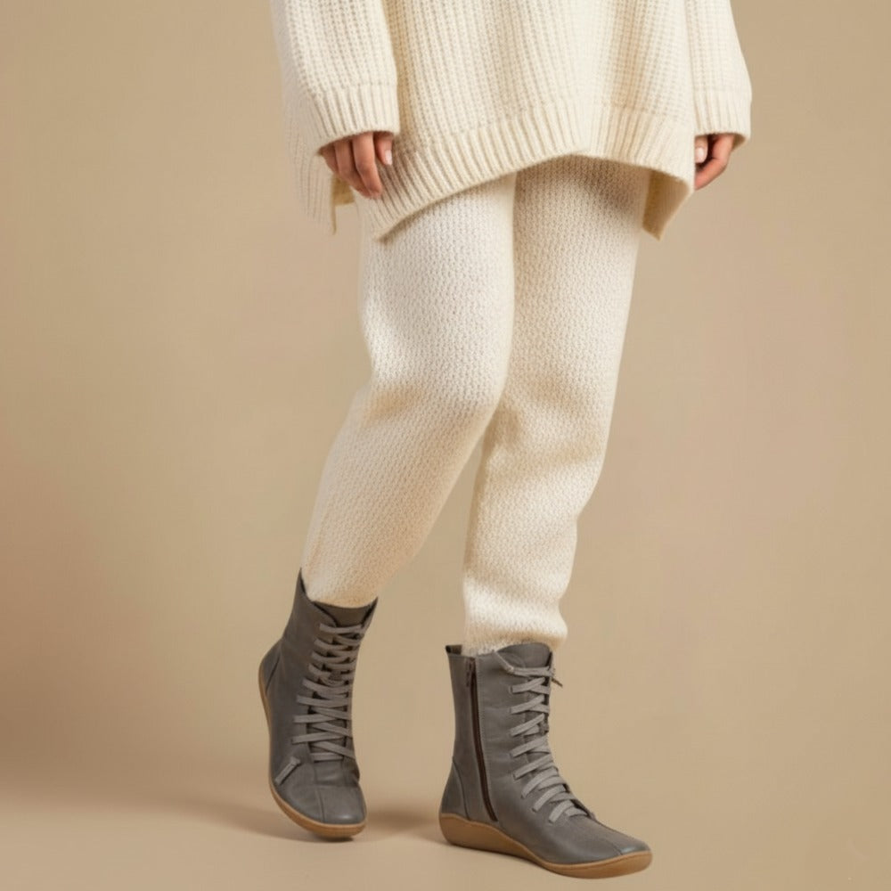 Cizme Melly Mi-Mollet pentru Femei – Cizme Retro cu Șireturi, Închidere cu Fermoar și Talpă Joasă