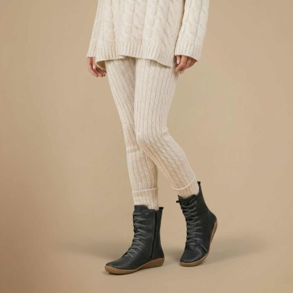 Cizme Melly Mi-Mollet pentru Femei – Cizme Retro cu Șireturi, Închidere cu Fermoar și Talpă Joasă