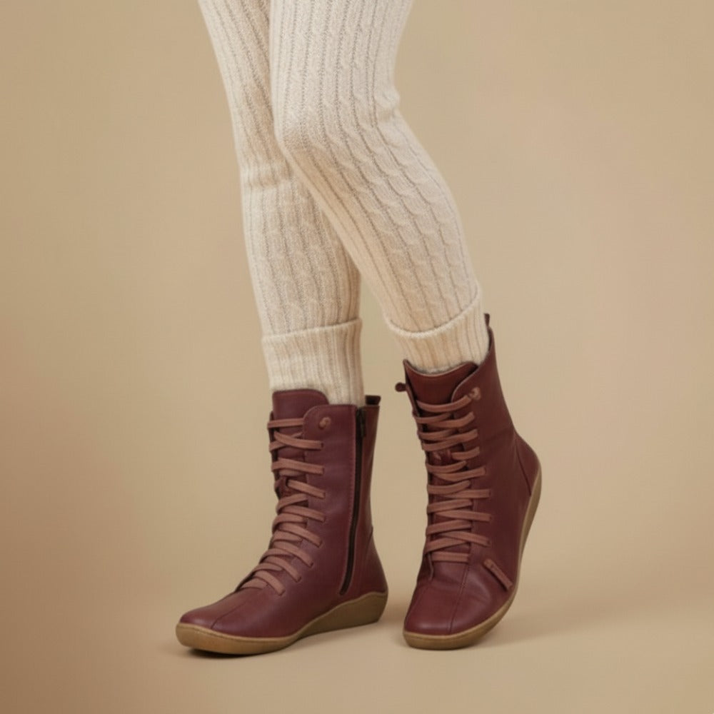 Cizme Melly Mi-Mollet pentru Femei – Cizme Retro cu Șireturi, Închidere cu Fermoar și Talpă Joasă