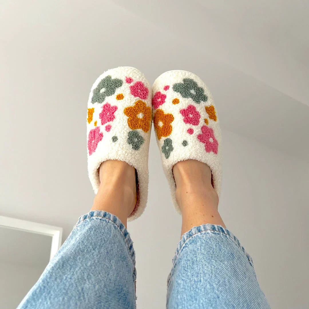 Valentina Zapatillas Mujer con Motivo Floral – Pantuflas Interiores Suaves y Cálidas para una Comodidad de Invierno Acogedora
