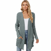 Cardigan largo Isabelle para mujer – Cárdigan de punto acanalado abierto con bolsillos y corte relajado