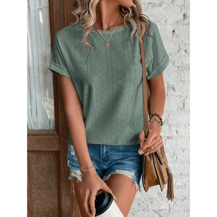 Isaure Blouse Brodée Femme – Tissu Léger, Manches Courtes et Style Décontracté Chic par Looksy
