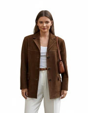 Blazer Sienna de Ante para Mujer – Chaqueta Elegante Corte Moderno en Ante Marrón