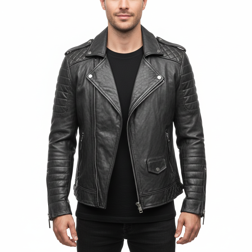 Pánská kožená bunda Jake Biker z umělé kůže – Slim střih, asymetrický zip a rockový styl