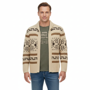 Josh Kardigan Męski Jacquard Western – Gruba Dzianina, Zamek Błyskawiczny i Styl Vintage Outdoor