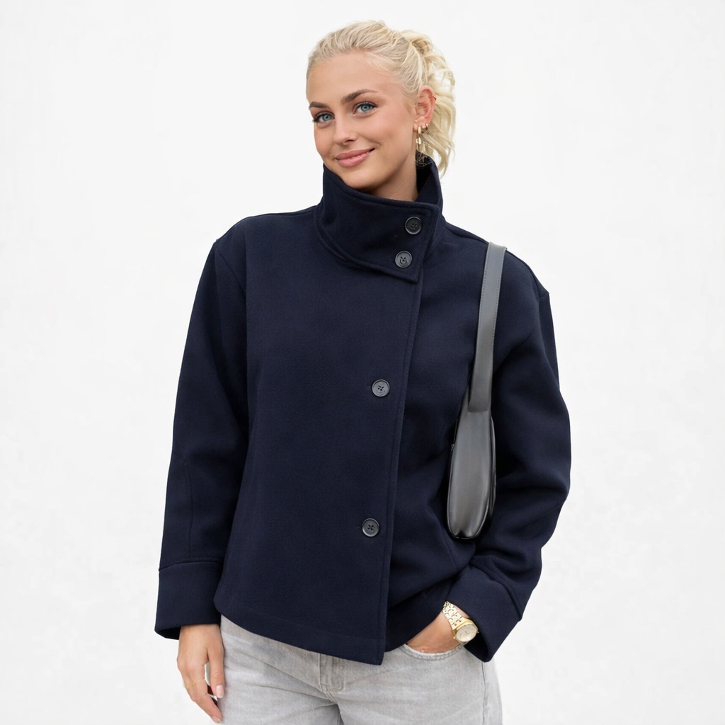 Julie Manteau Court Femme – Col Montant Élégant, Tissu Doux & Style Moderne