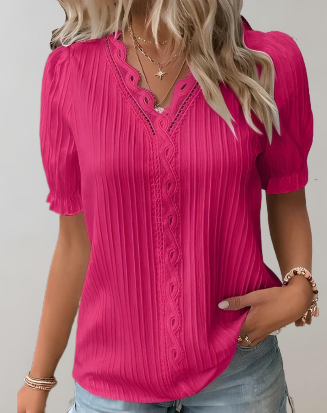 Kehlani Blouse Femme – Blouse Plissée Chic avec Détails Subtils & Style Décontracté Élégant