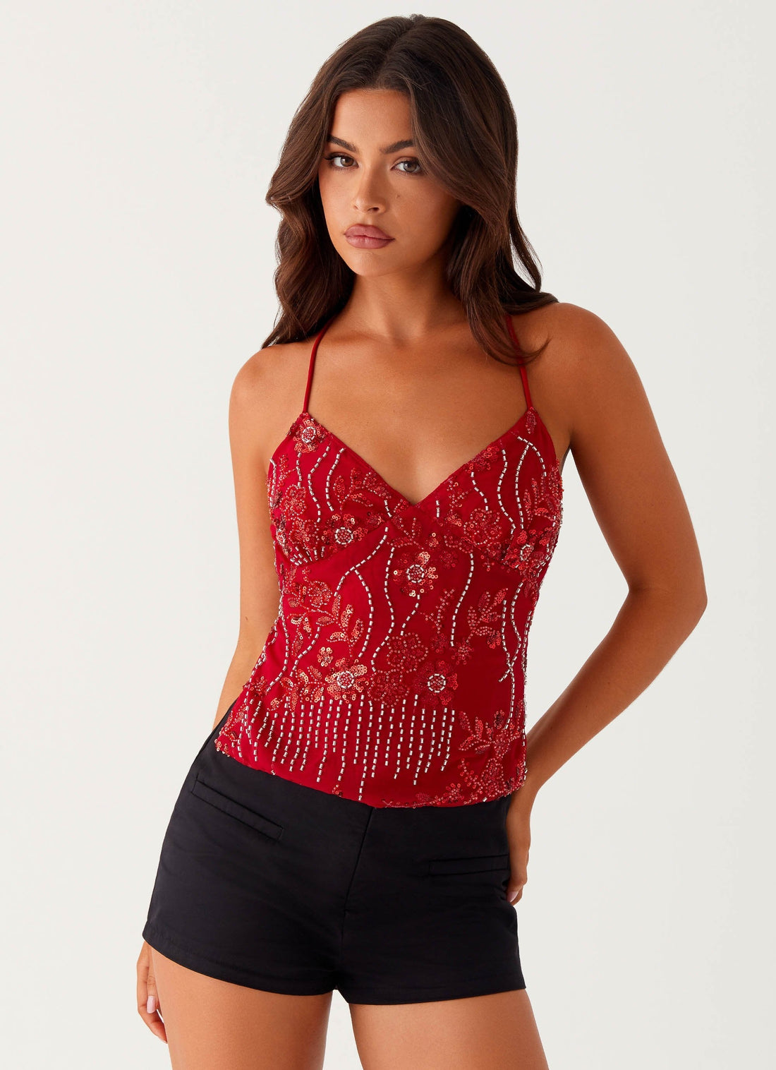 Steffi Haut Glamour Femme – Chemisier Élégant avec Finition Brillante et Coupe Confortable