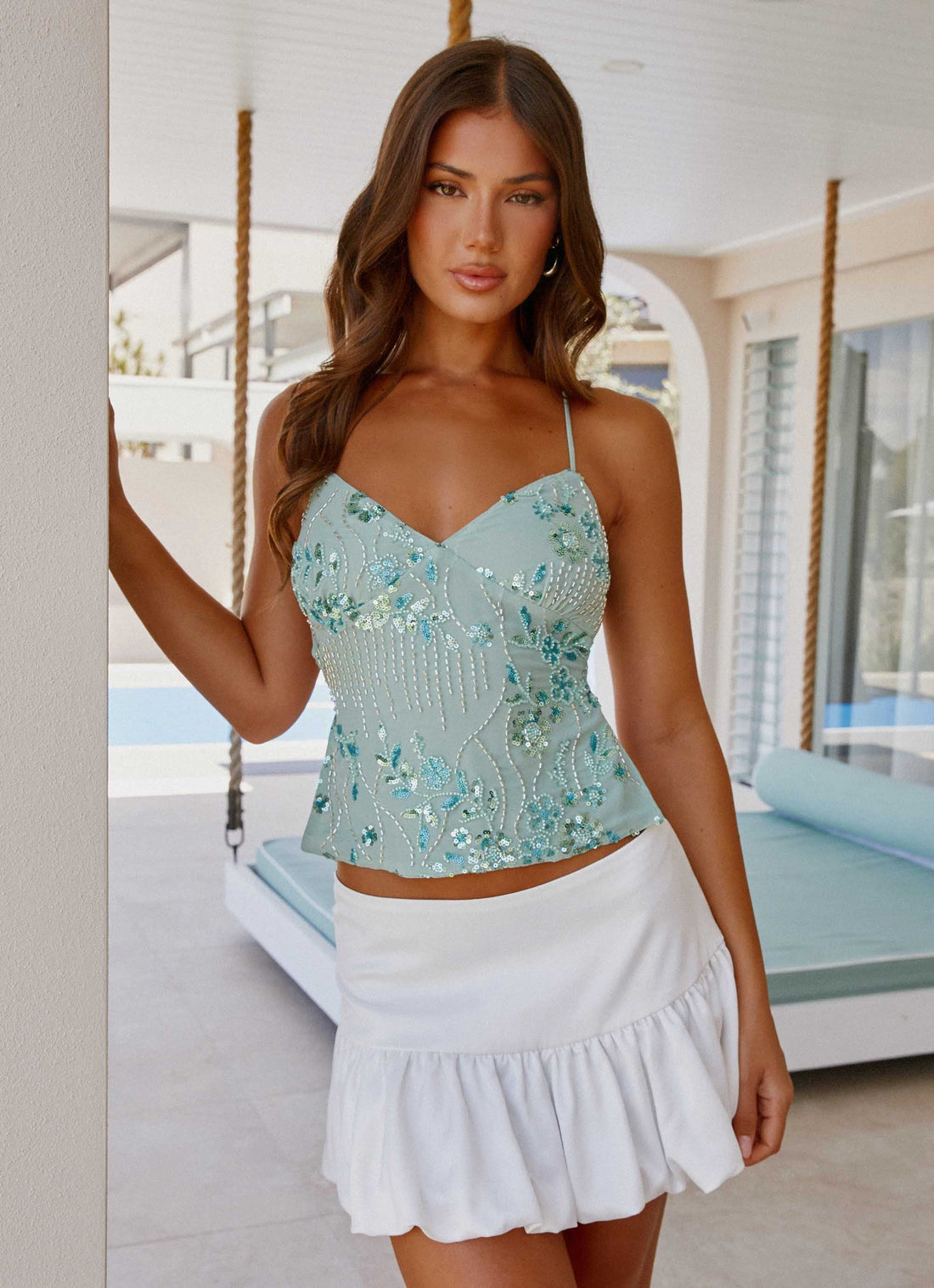 Steffi Haut Glamour Femme – Chemisier Élégant avec Finition Brillante et Coupe Confortable