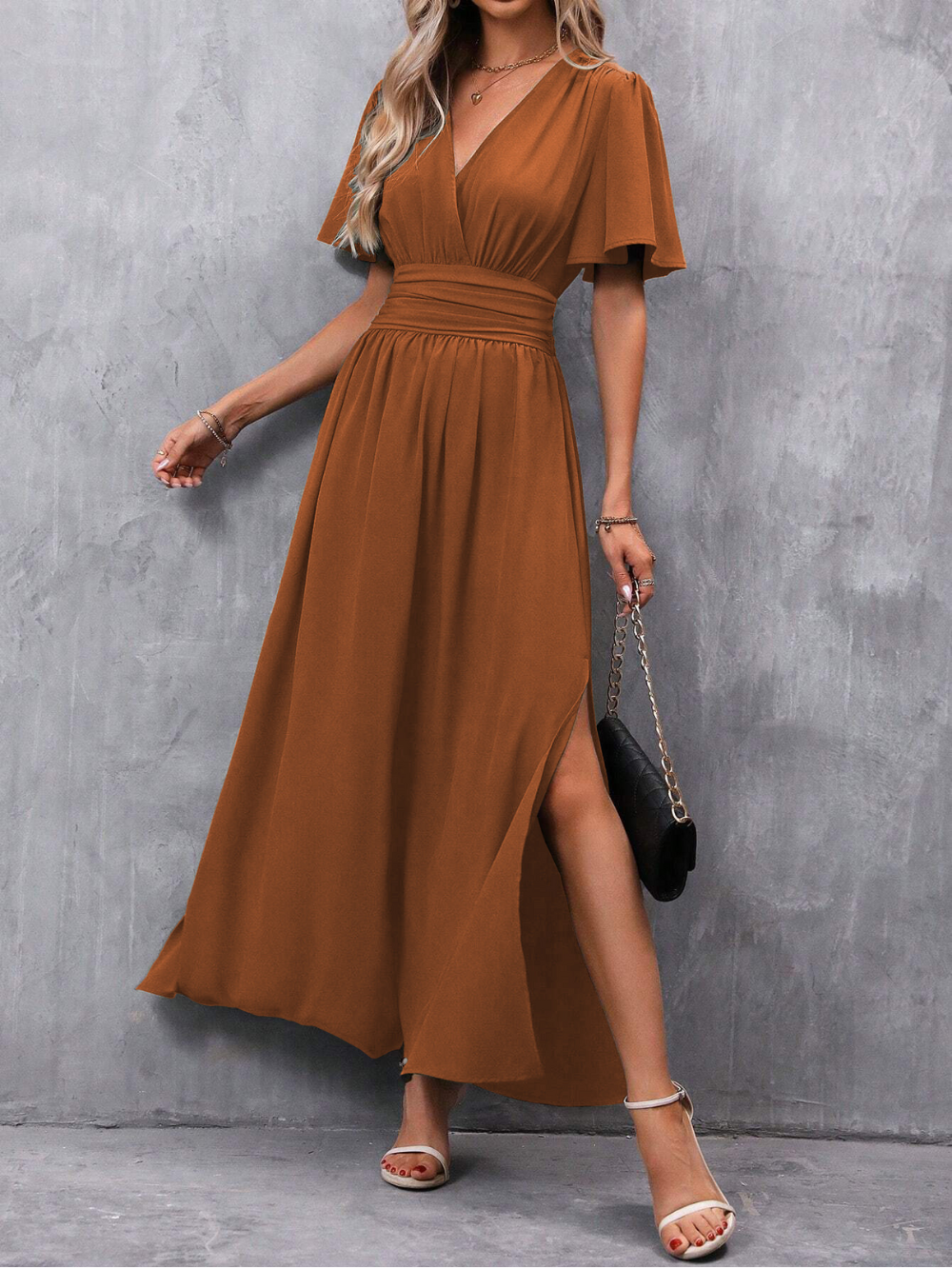 Eliza Robe Longue Femme – Robe Élégante avec Ceinture et Jupe Fluide pour Occasions de Luxe