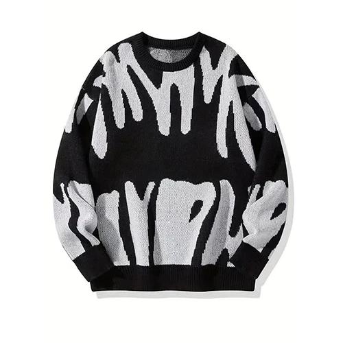 Monica Pull Femme – Graphique Noir & Blanc, Motif Abstrait au Style Moderne