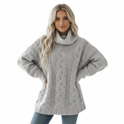 Gracey Suéter de Cuello Alto para Mujer – Tejido de Punto Trenzado Corte Amplio Elegante para el Invierno