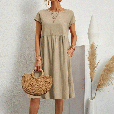 Robe d’Été Femme Aria – Robe Empire Confortable avec Poches & Manches Courtes Légères