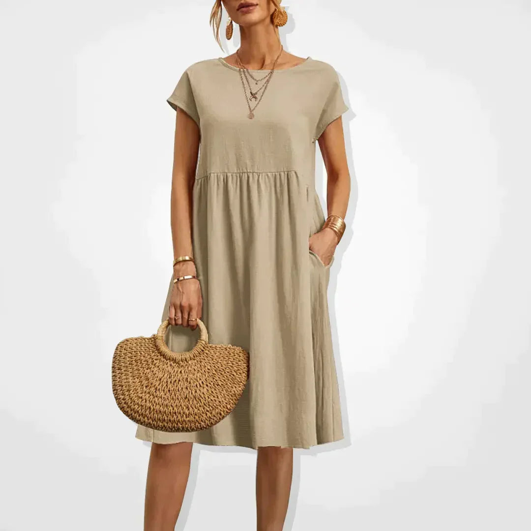 Robe d’Été Femme Aria – Robe Empire Confortable avec Poches & Manches Courtes Légères