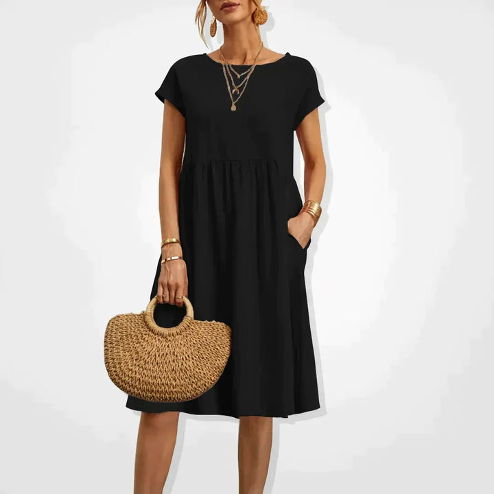 Robe d’Été Femme Aria – Robe Empire Confortable avec Poches & Manches Courtes Légères