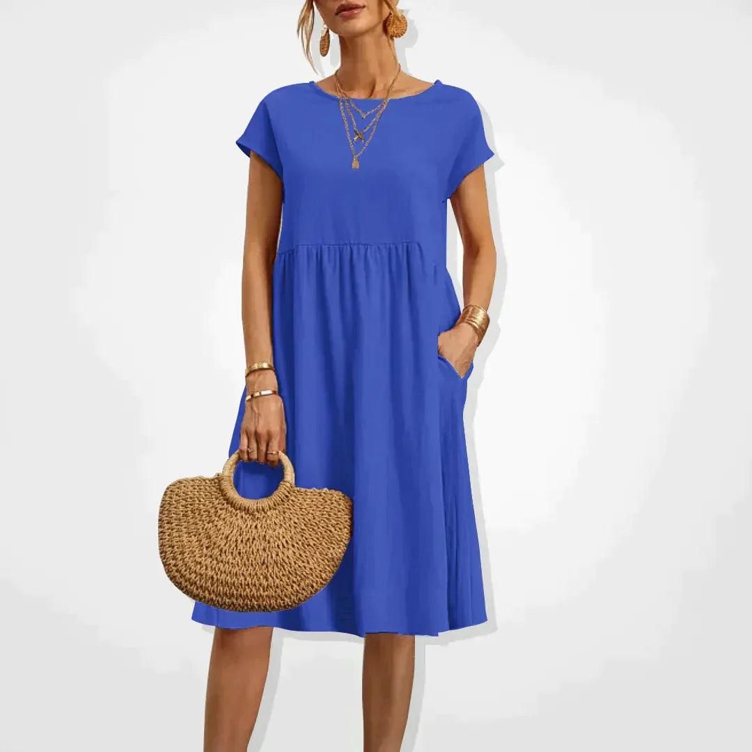 Robe d’Été Femme Aria – Robe Empire Confortable avec Poches & Manches Courtes Légères