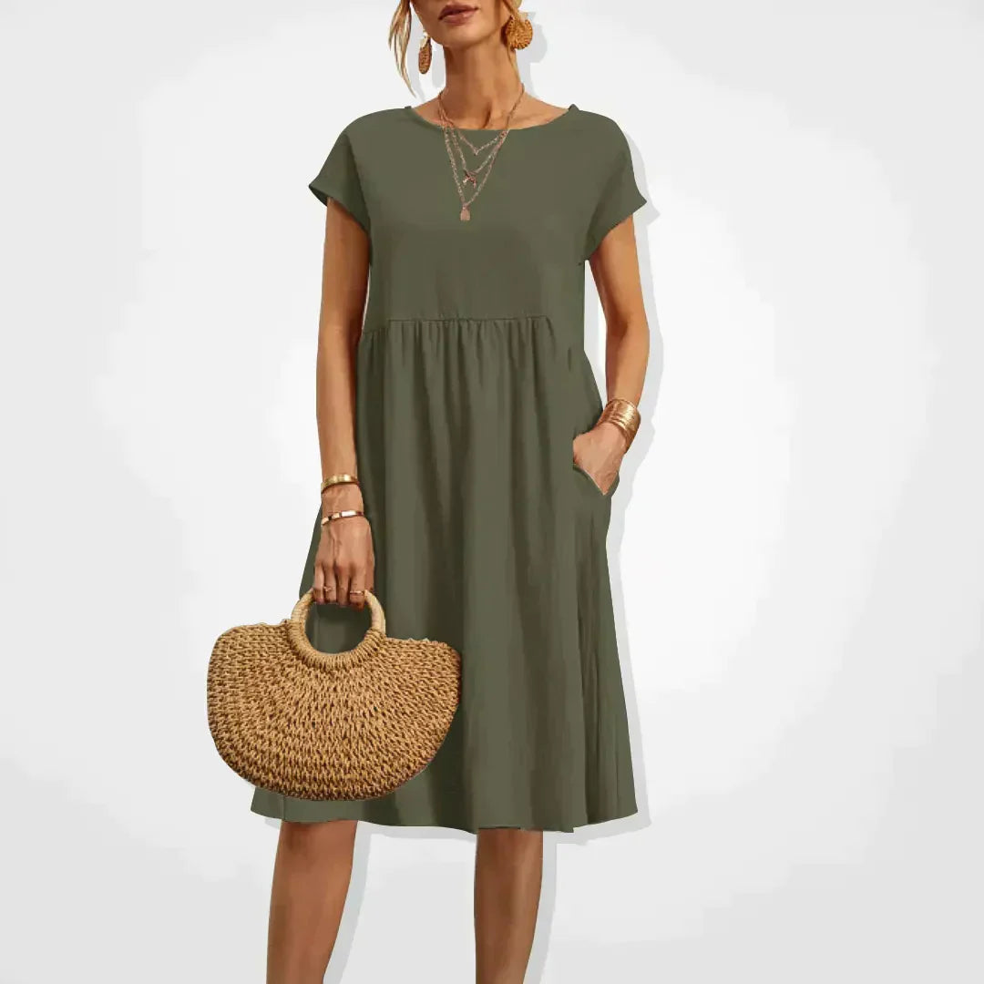 Robe d’Été Femme Aria – Robe Empire Confortable avec Poches & Manches Courtes Légères