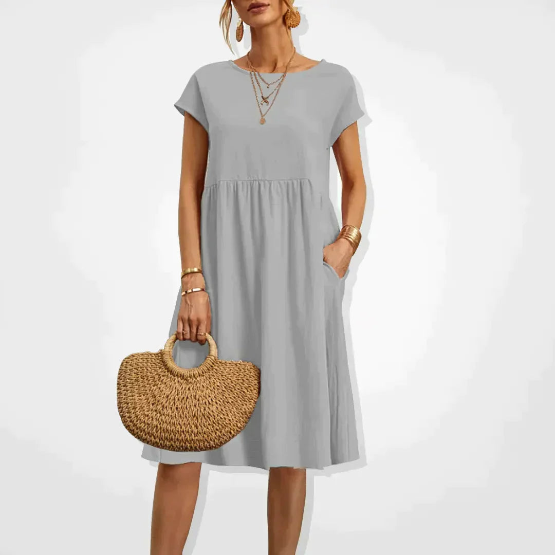 Robe d’Été Femme Aria – Robe Empire Confortable avec Poches & Manches Courtes Légères