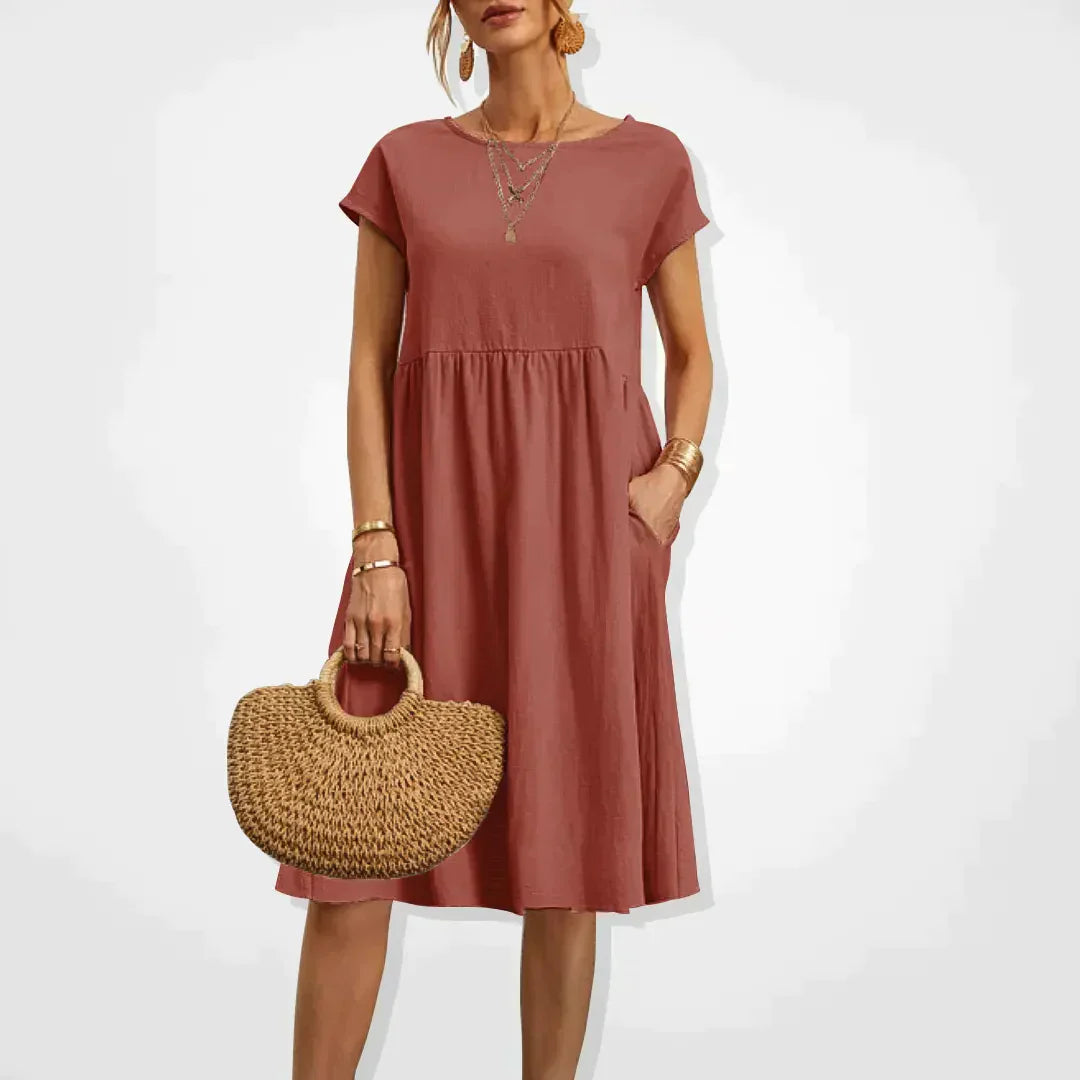 Robe d’Été Femme Aria – Robe Empire Confortable avec Poches & Manches Courtes Légères