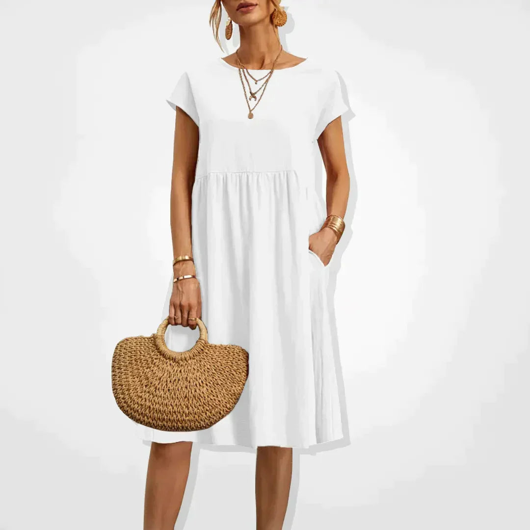 Robe d’Été Femme Aria – Robe Empire Confortable avec Poches & Manches Courtes Légères