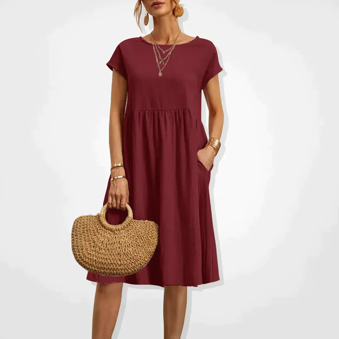Robe d’Été Femme Aria – Robe Empire Confortable avec Poches & Manches Courtes Légères