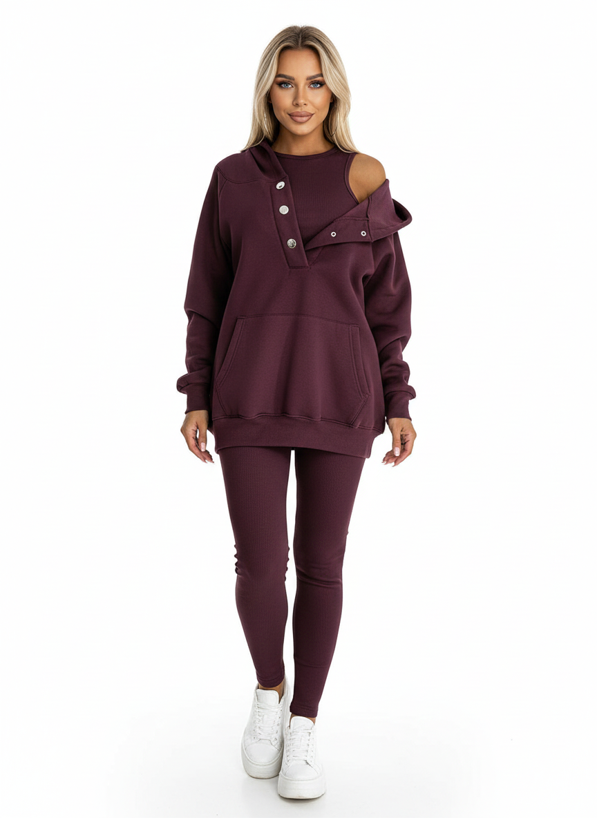 Leslie Ensemble Loungewear Femme – Set Hoodie & Legging Confort en Coton Mélangé