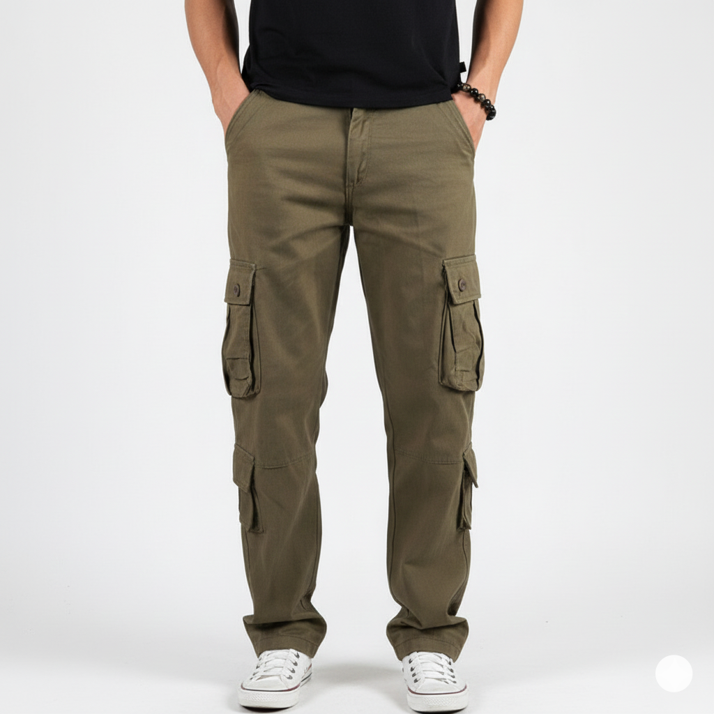 Loe Pantalon Cargo Homme en Coton – Coupe Droite, Poches Utilitaires & Style Robuste