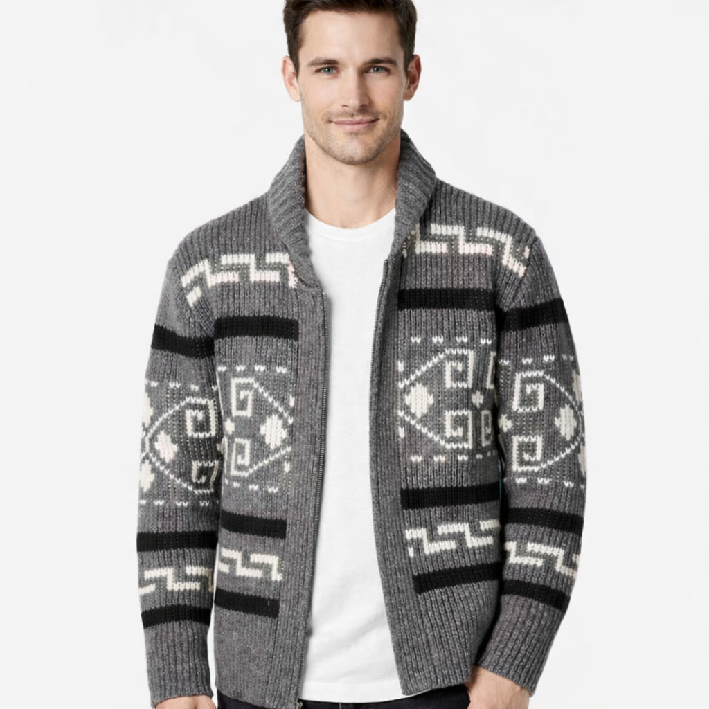 Louis Cardigan mit Reißverschluss für Herren – Strickweste aus Wollmischung mit elegantem Muster, Regular Fit