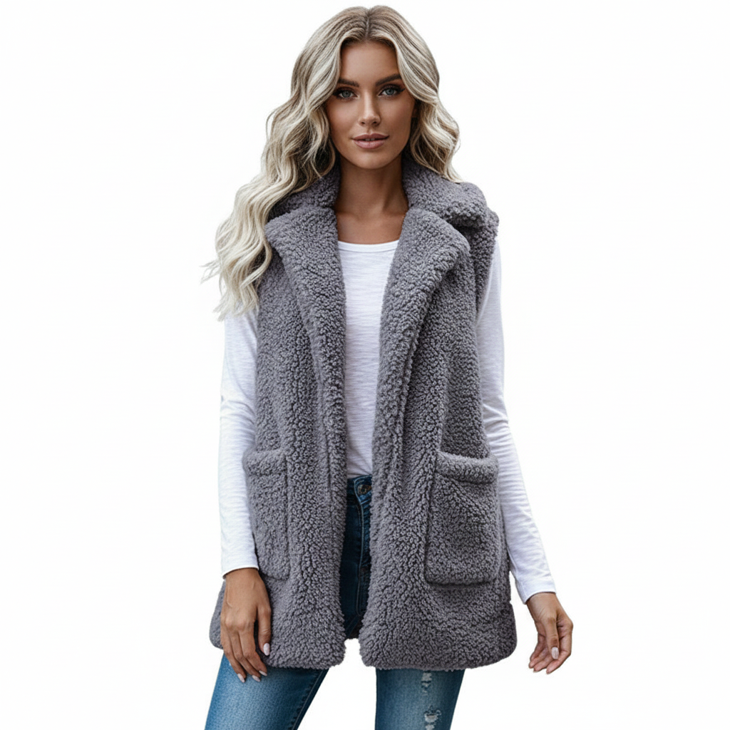 Chaleco Luna Fuzzy para Mujer Sin Mangas – Chaleco Suave y Cálido con Cuello Alto, Corte Casual
