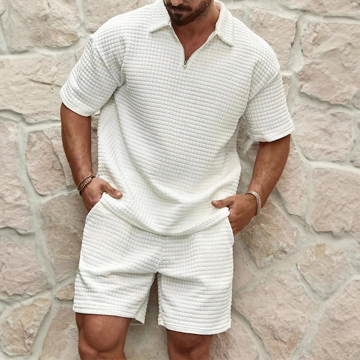 Silas Ensemble Men de Luxe - Polo in cotone traspirante e pantaloncini abbinati, comfort estivo