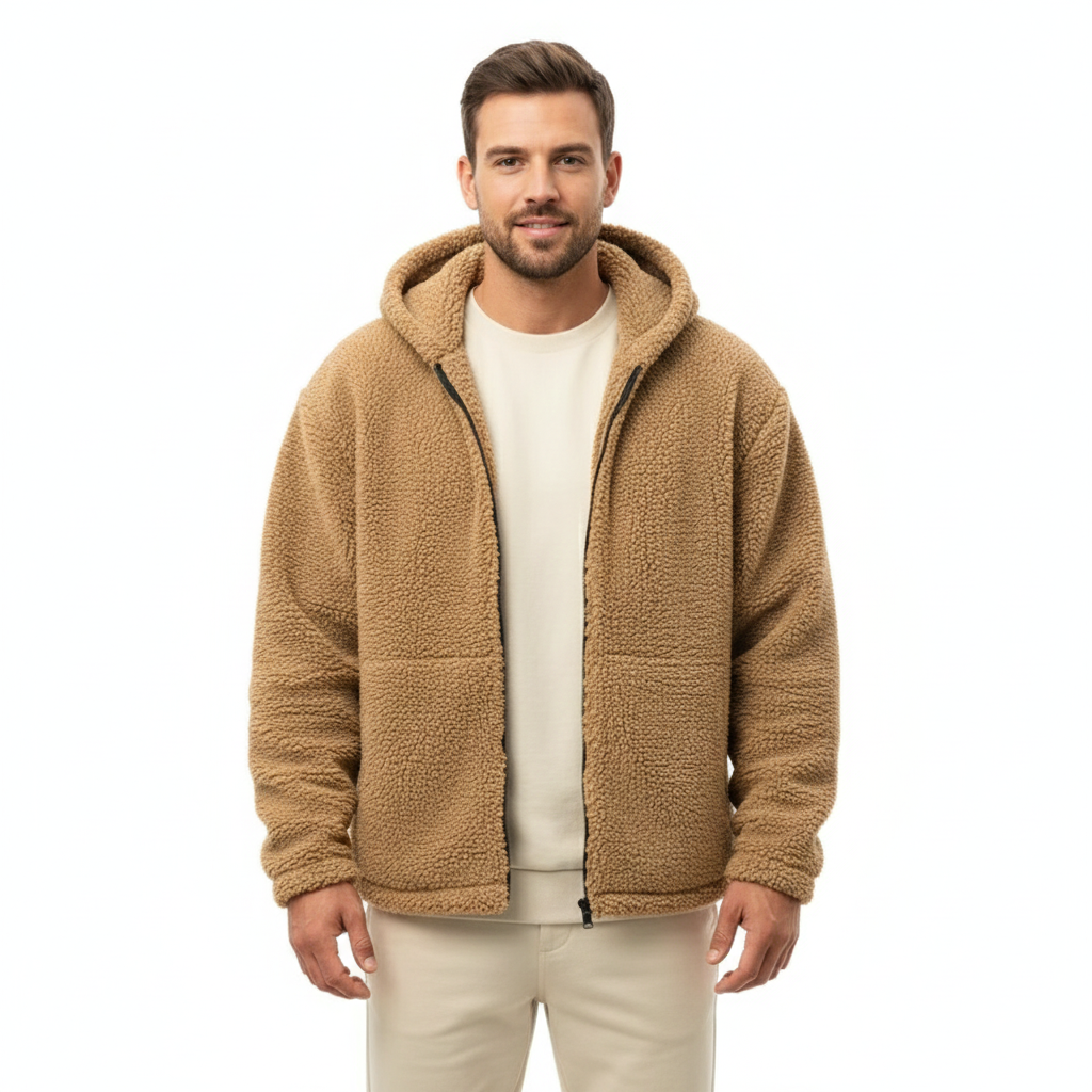 Lucio Veste Teddy Bărbați – Polar Călduros cu Glugă, Închidere cu Fermoar și Buzunare Sigurizate