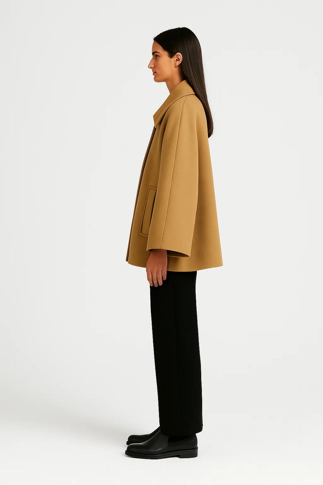 Bianca Damen Kurzmantel – Fließender Trapezschnitt, Weiter Kragen & Eleganter Knopfverschluss